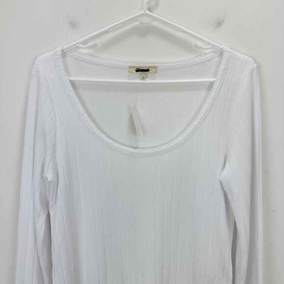 Madewell Pointelle Long Sleeve Scoopneck Tee Top White Stretch Knit Basics M NWT - Picture 7 of 13